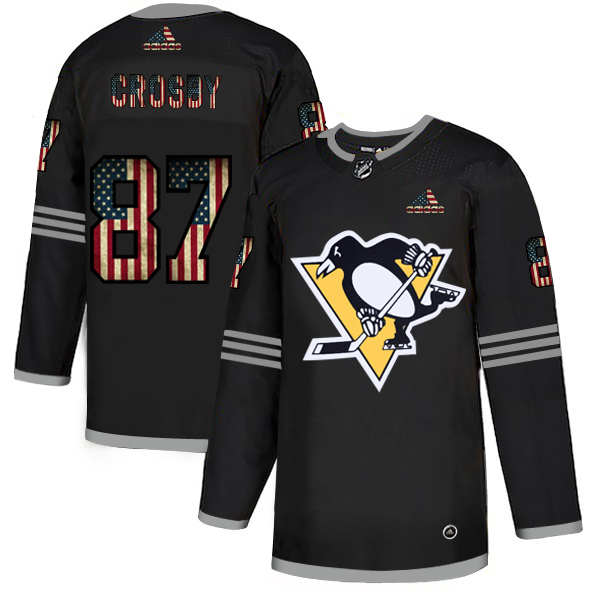 Pittsburgh Penguins #87 Sidney Crosby Adidas Men Black USA Flag Limited NHL Jersey-0